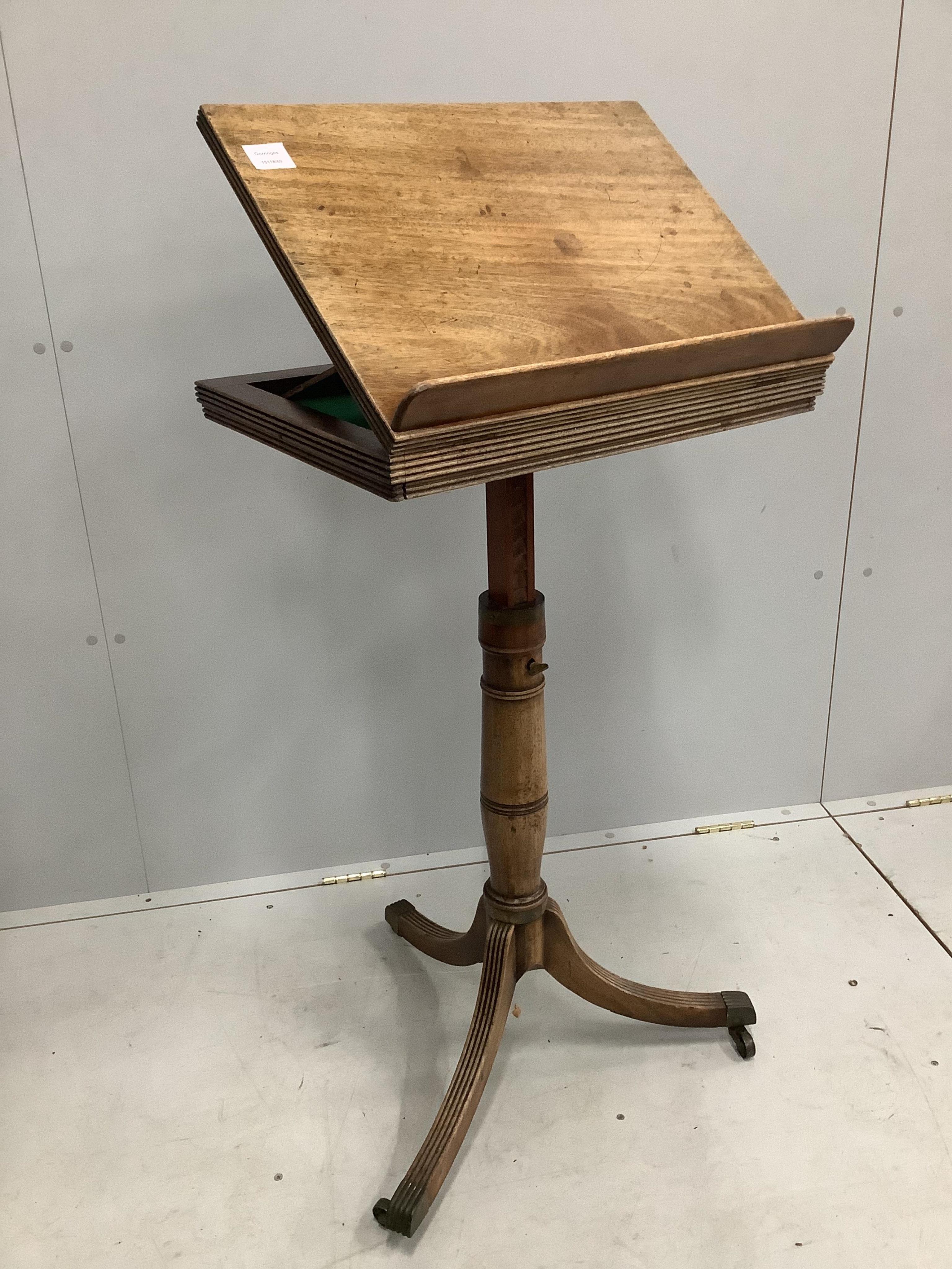 A Regency mahogany telescopic reading stand, width 53cm, depth 47cm. Condition - fair